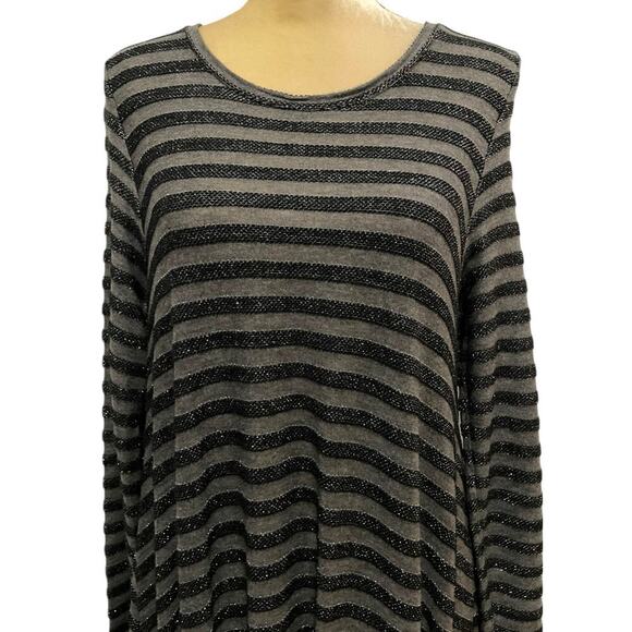 Alembika Silver Striped Boho Dress Grey Black Medium Lagenlook Artsy Avant Garde - Picture 4 of 10